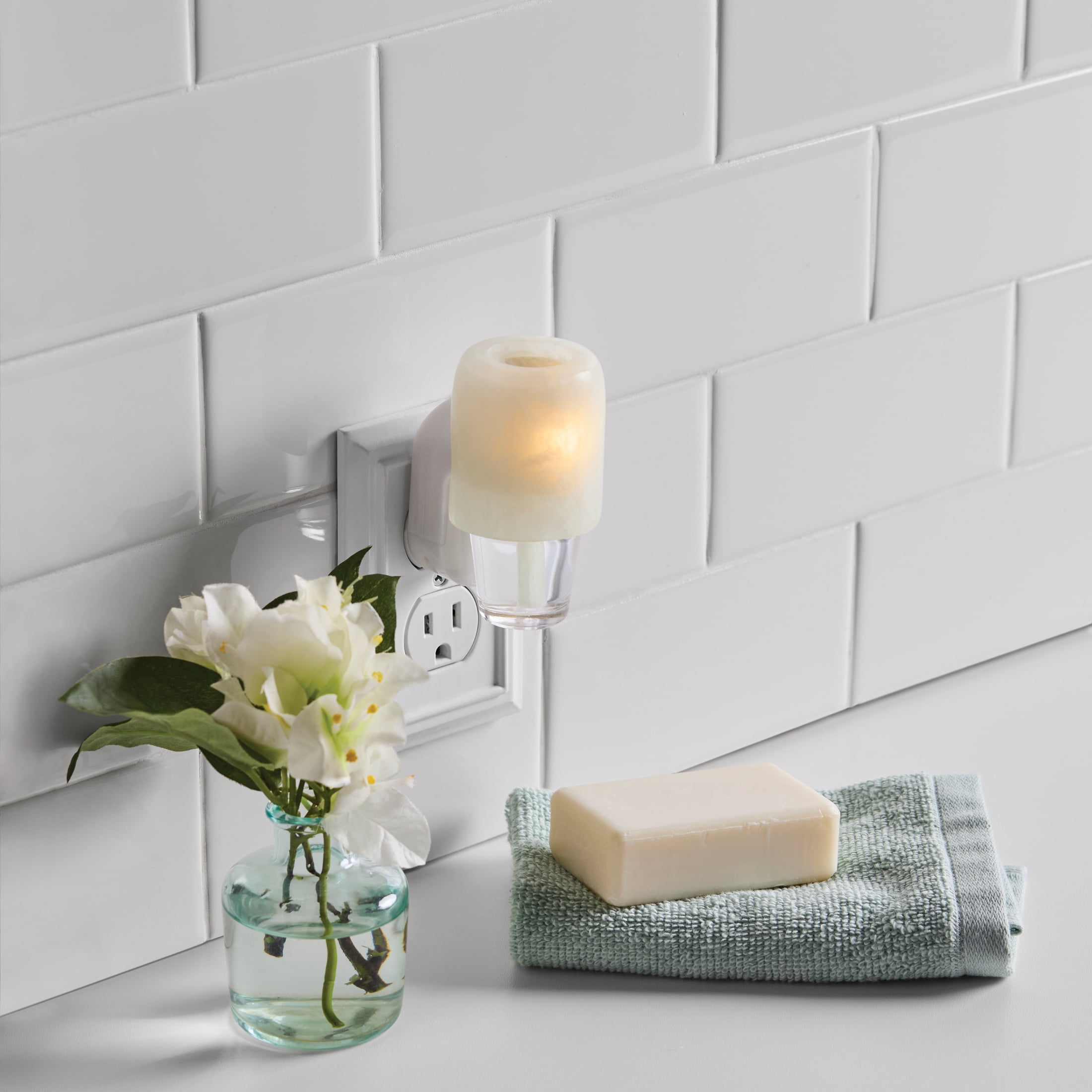 Mainstays Aroma Accents LED Fragrance Plug-in, Marble Pattern, Traditional Wax Warmers, White