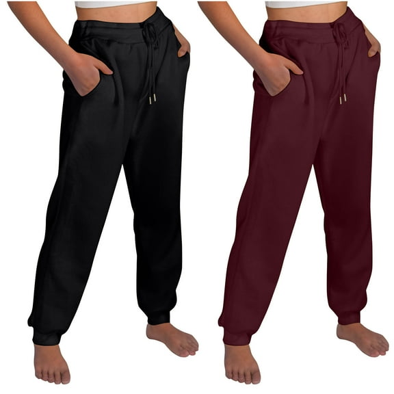 CLOISE Women's Sweatpants Joggers 2 Pack Baggy Fleece Lined Jogger Sweatpants Comfort Petite Tall Elastic Bottom Pants Wine Y2k Elastic Waist Drawstring Solid Sweatpants with Pockets Everyday Pants