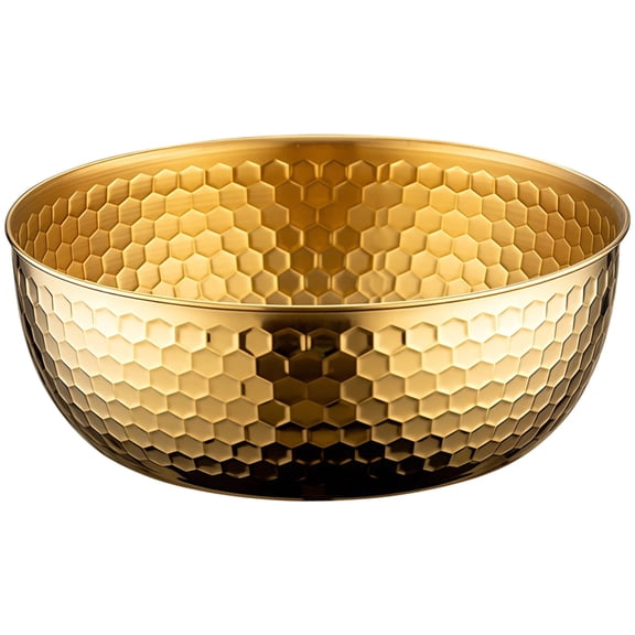 Gold Hammered Salad Bowl, 9.1 in/ 23 cm Stainless Steel Multi-functional Kitchen Bowl, Decorative Gold Bowl for Serving, Smooth Interior, Great for Soup, Snacks, and Baking