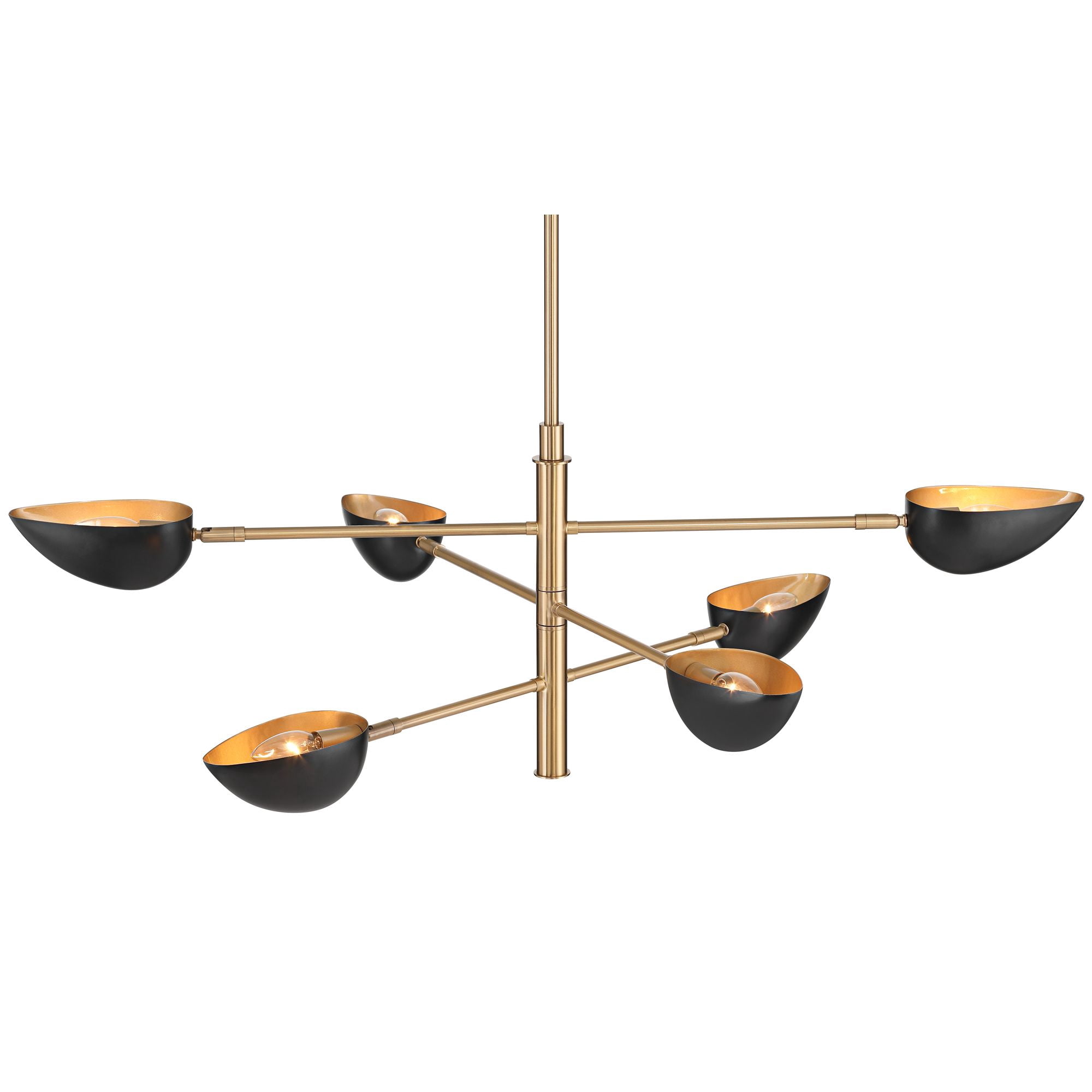 Possini Euro Design Atherton 42 1/2" Mid Century Modern Pendant Chandelier Ceiling Light Fixture Dining Room Sputnik 6-Light Black Warm Gold