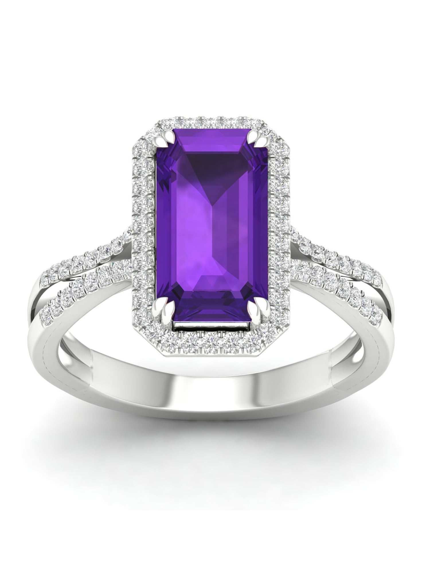 10k White Gold Oval Amethyst and Diamond Ring 1/10 TDW 