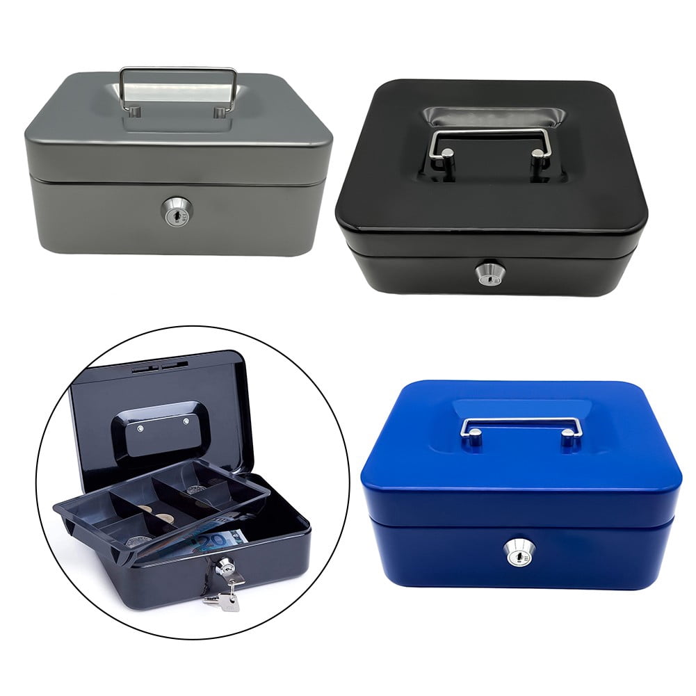 AFQH Secure Metal Cash Box with Key Lock Money Storage Lockable Box with Lockable Lid