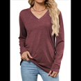 thumbnail image 2 of Camisetas de Mujer con Cuello en V, Larga, Informales, Básicas, Lisas y Suaves Azufaifo Rojo S, 2 of 9