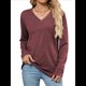 thumbnail image 2 of Camisetas de Mujer con Cuello en V, Larga, Informales, Básicas, Lisas y Suaves Azufaifo Rojo S, 2 of 9