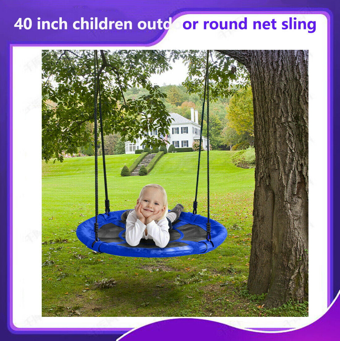 40'' Kids Outdoor Round Net Hanging Rope Nest Tree Swing Set Patio Toy Web Green 