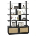 thumbnail image 3 of Garvee Rattan Bookshelf, 71.1 inch 5-Tier Tall Industrial Bookcase with Open Shelves& Storage Cabinet, for Home Office, Black, 3 of 8