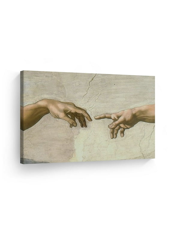 Smile Art Design The Creation of Adam Hand of God by Michelangelo Christian Canvas Wall Art Print Famous Religious Renaissance Painting Fine Art Office Living Room Bedroom Decor Ready to Hang - 19x28