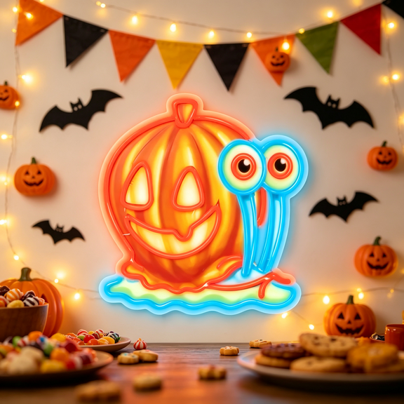 Pumpkin Gary Neon LED Light‑Up Sign, Fun Halloween Wall Decoration, LED Glowing Ornament for Holiday Gathering Decor