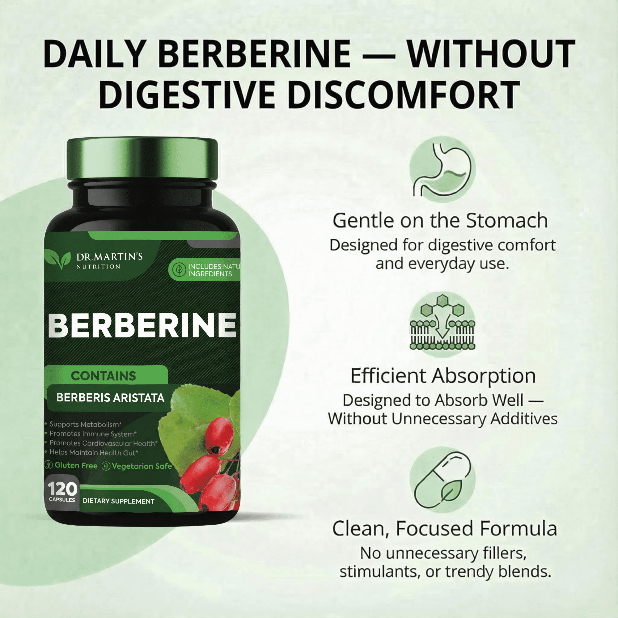 Blood Sugar Support | 1200mg Berberine Supplement | For Glucose Metabolism, Gut & Liver Health | Weight Management, Immune System & Cardiovascular Health 120 Capsules