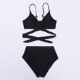 thumbnail image 5 of Sngxgn High Waisted Cutout Ribbed V Cut Bikini Set 2 Piece Swimsuit(Black,M), 5 of 9