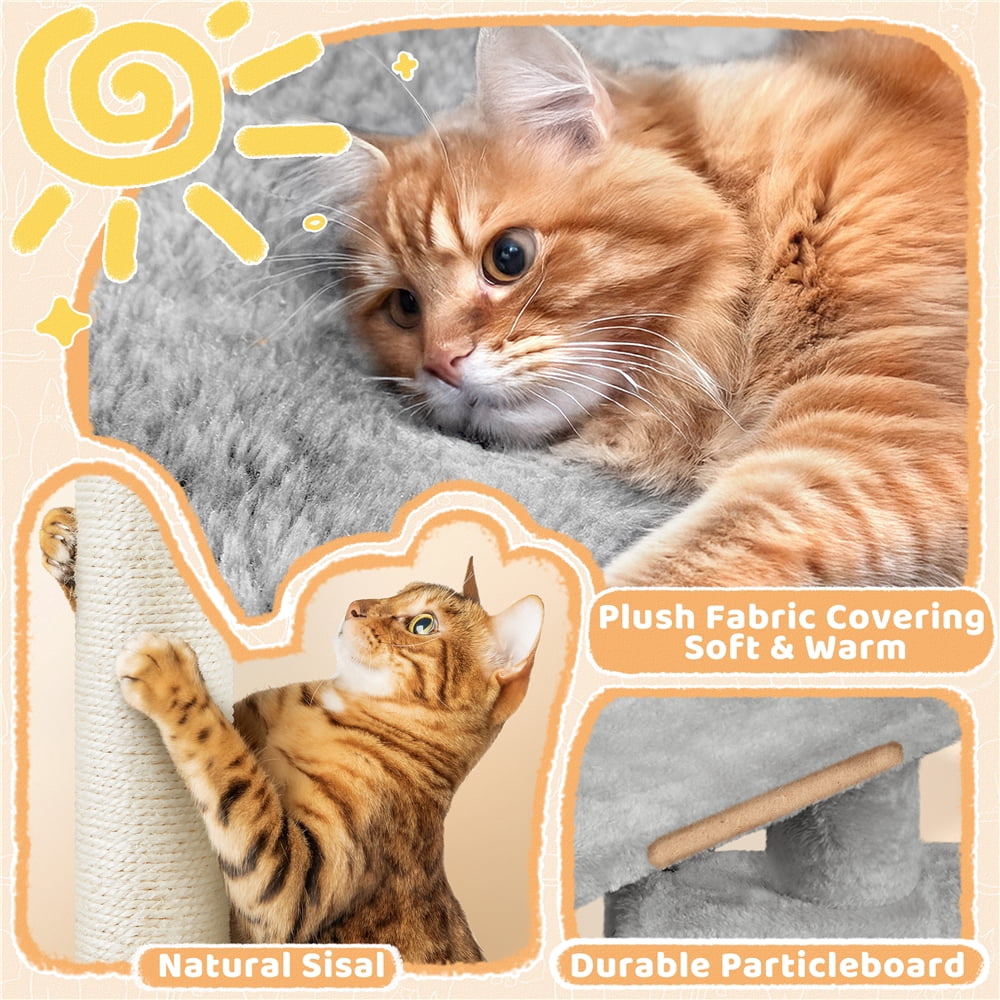Yaheetech 34" Height Plush Cover Cat Tree with Condo and Sisal Ropes Posts, Light Gray