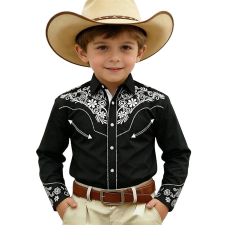 Confree For Boys Shirt Graphic Print Long Sleeved Lapel Neck Tops Summer Beach Casual Soft Kids Boys Shirts Size 8-9 Years Black