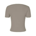thumbnail image 6 of Lixiuxyad Women Short Sleeve Square Neck T Shirts Summer Slim Fitted Ribbed Knit Basic Casual Tee Tops Trendy Casual,Brown M, 6 of 7