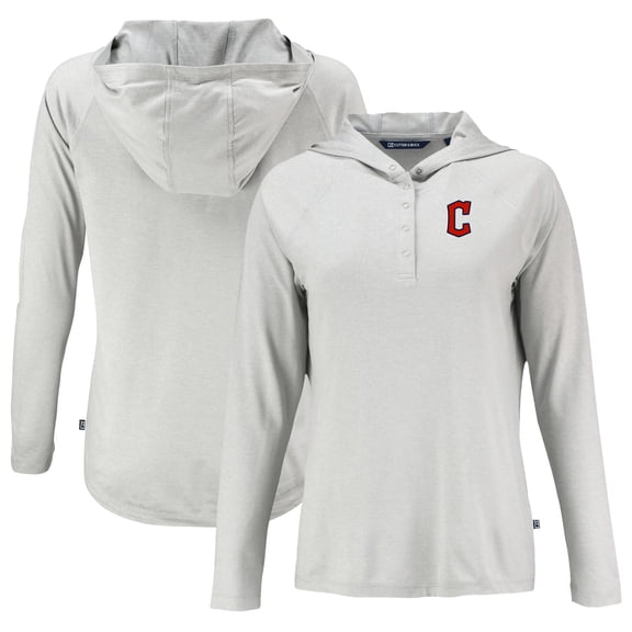Women's Cutter & Buck Gray Cleveland Guardians Coastline Epic Comfort Eco Recycled Hoodie Raglan Long Sleeve T-Shirt