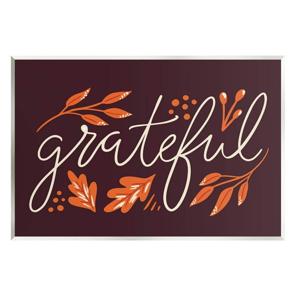 Grateful Autumnal Leaves Phrase Holiday Graphic Art Unframed Art Print Wall Art