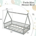 thumbnail image 5 of Twin Size House Floor Bed, Wood Montessori Bed Frame with Fence Guardrails, House Beds Frame No Box Spring Needed（Twin,Gray), 5 of 10