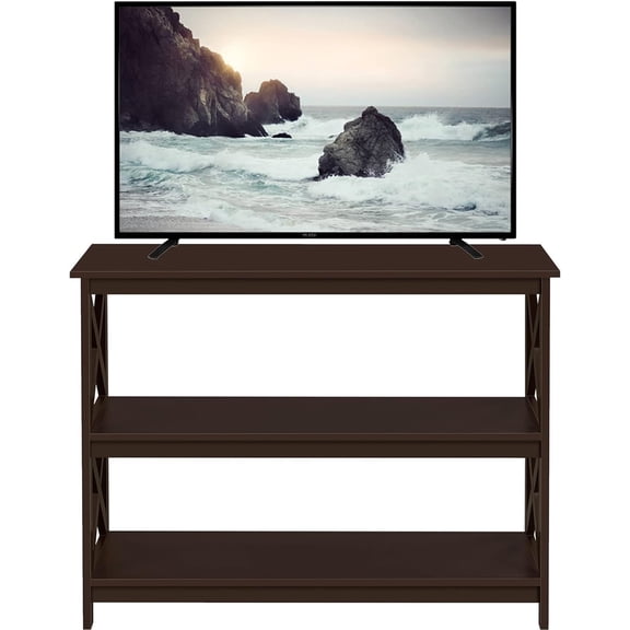 XiHuaZhaoChen 3-Tier Storage Shelf TV Stand - Sturdy Television Stand , Space-Saving Entertainment Center with Ample Storage for Living Room,Bedroom, Espresso