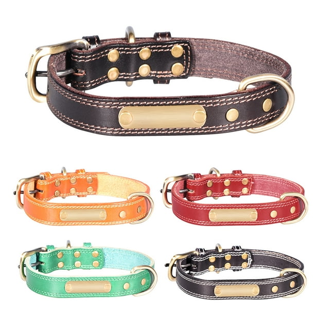 Flmtop Pet Collar Engraving Id Tag Anti Lost Faux Leather Adjustable Dog Necklace For Puppy Orange Orange Xl