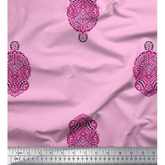 Soimoi Silk Fabric Paisley Block Print Fabric by The Yard 42 Inch Wide