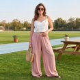 thumbnail image 4 of Vxararl Womens Wide Leg Flowy Palazzo Pants Casual Beach Vacation Clothes, Summer Fall 2026 High Waisted Flowy Lounge Trousers with Drawstring Flowy Pants for Women Pink XL, 4 of 7