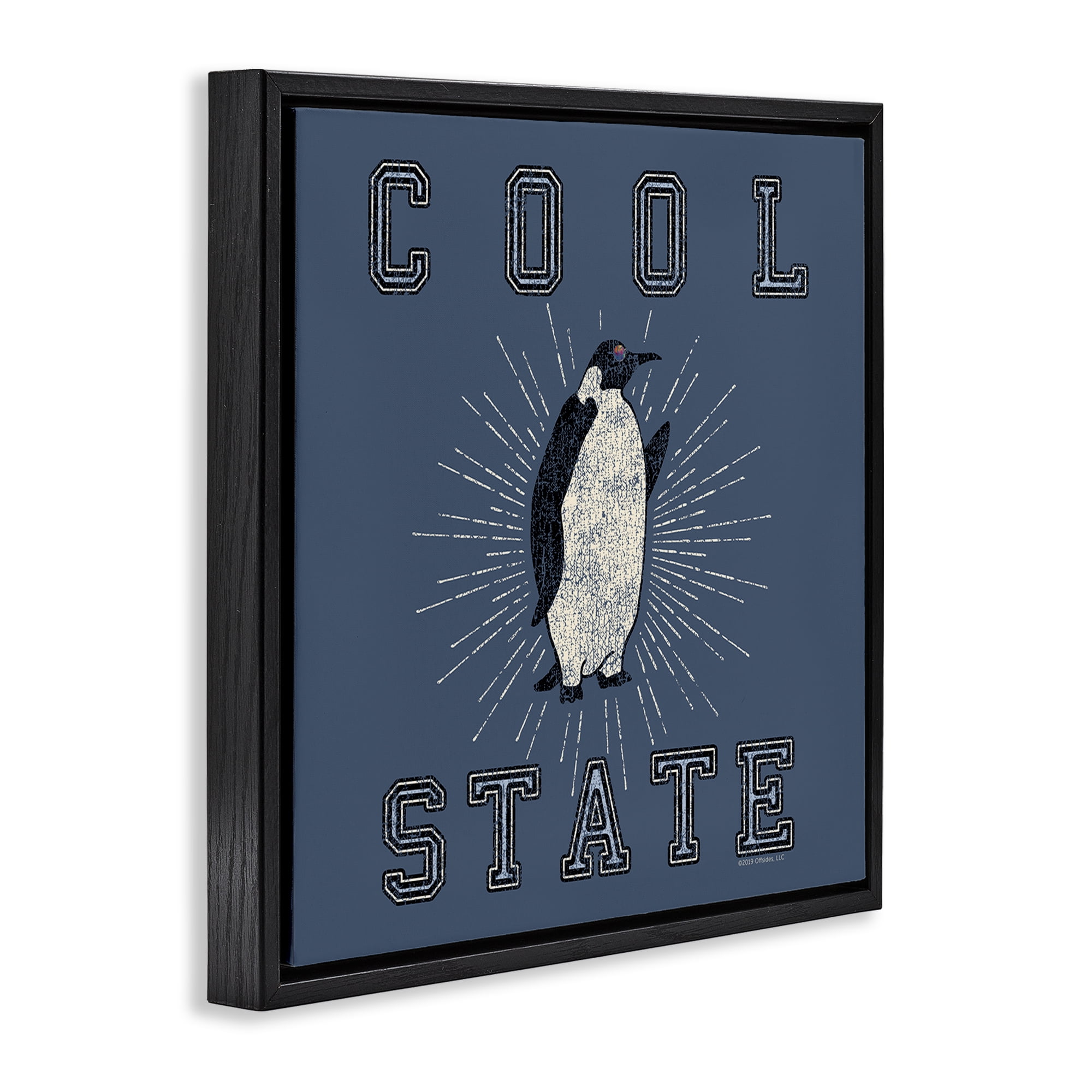 Stupell Industries Cool Penguin State Varsity Animals Painting Black Floater Framed Canvas Art Print Wall Art, 18 x 18
