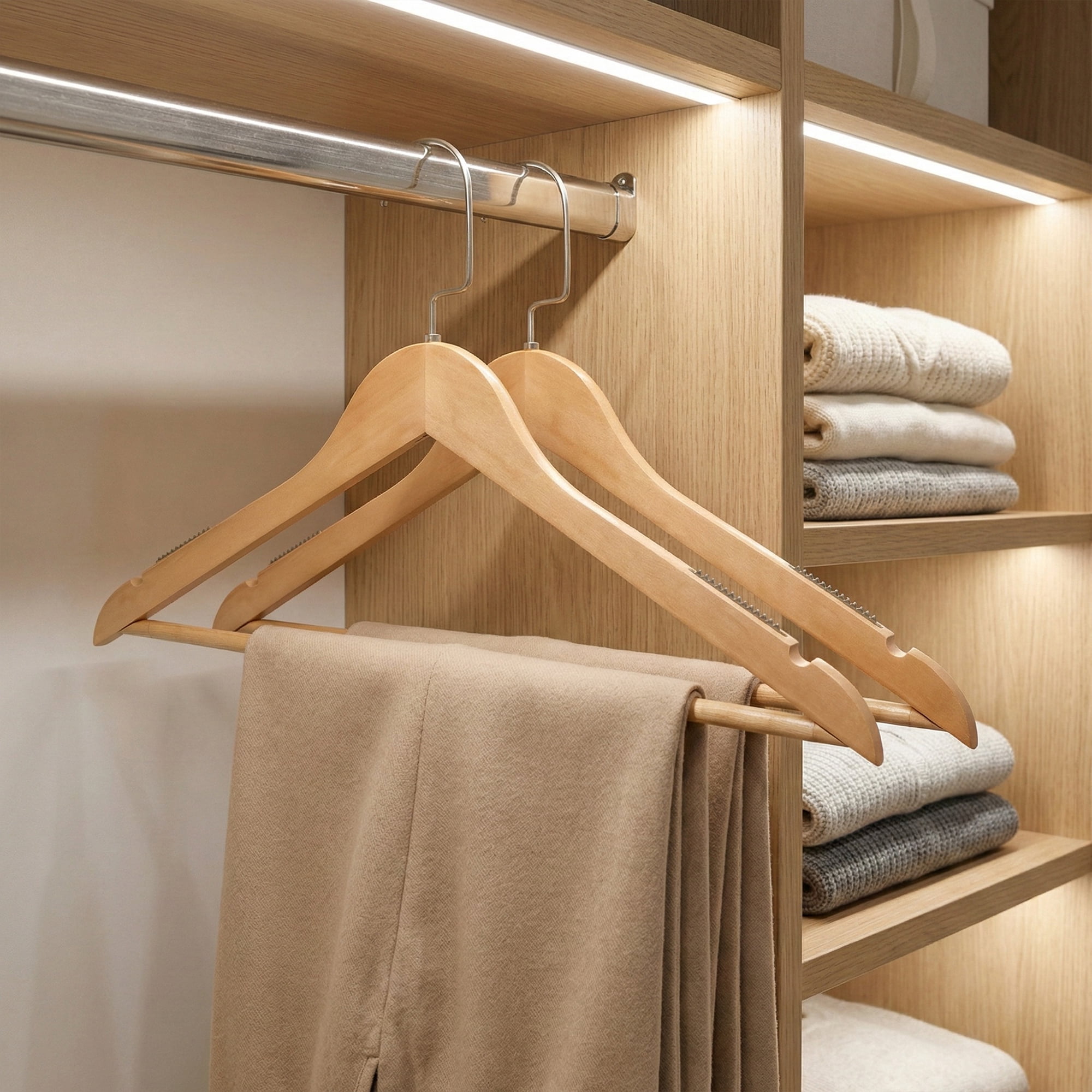 Unique Bargains 2 Pcs Wood Non-Slip Hangers with Clips for Clothing and Pants Natural