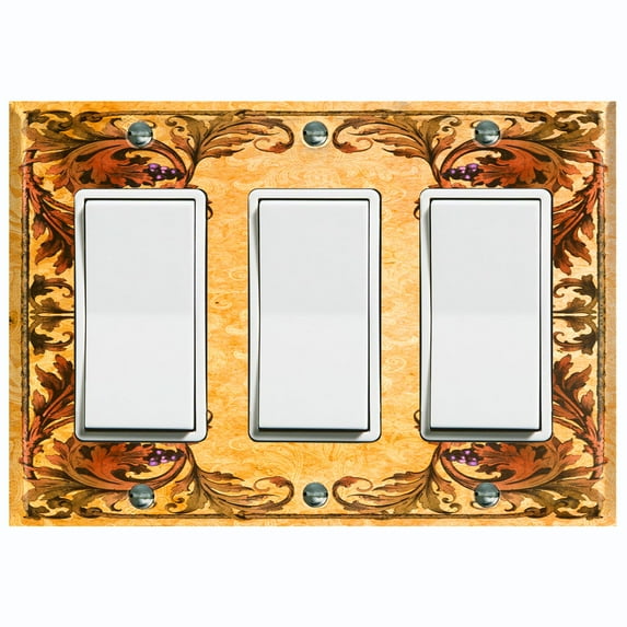 Metal Light Switch Plate Cover Elegant Yellow Grape Vine Damask Frame FRA048
