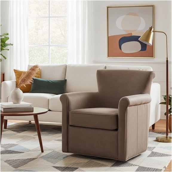JERFIT Modern Faux Leather Swivel Accent Chair with 360° Rotation, Espresso Brown for Living Room, Office