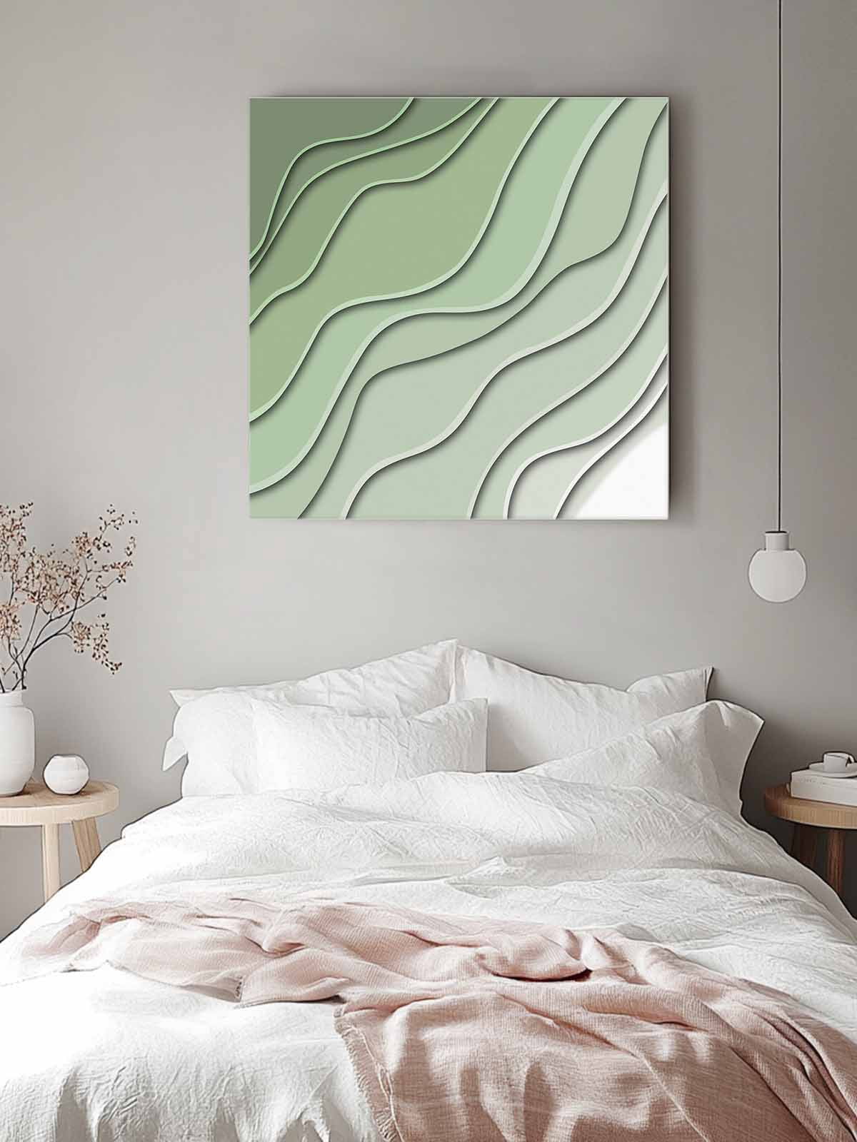 Sage Green Canvas Wall Art, Ombre Stripes Geometric Color Gradient Framed Wall Decor Modern Artwork Prints Painting for Living Room, Bedroom, Kitchen & Cafe Decor 16x16 Inch