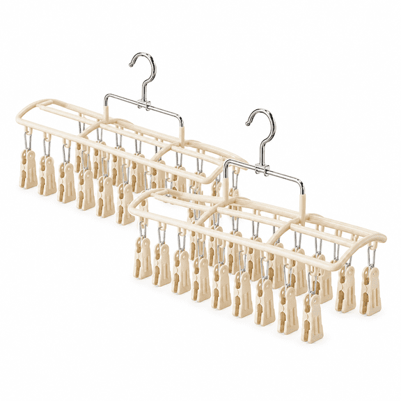 TWEJMZU 2-Pack 20-Clip Space-Saving Pants Hangers, Double-Layer Closet Organizer for Pants, Jeans, Skirts and Shorts, Beige