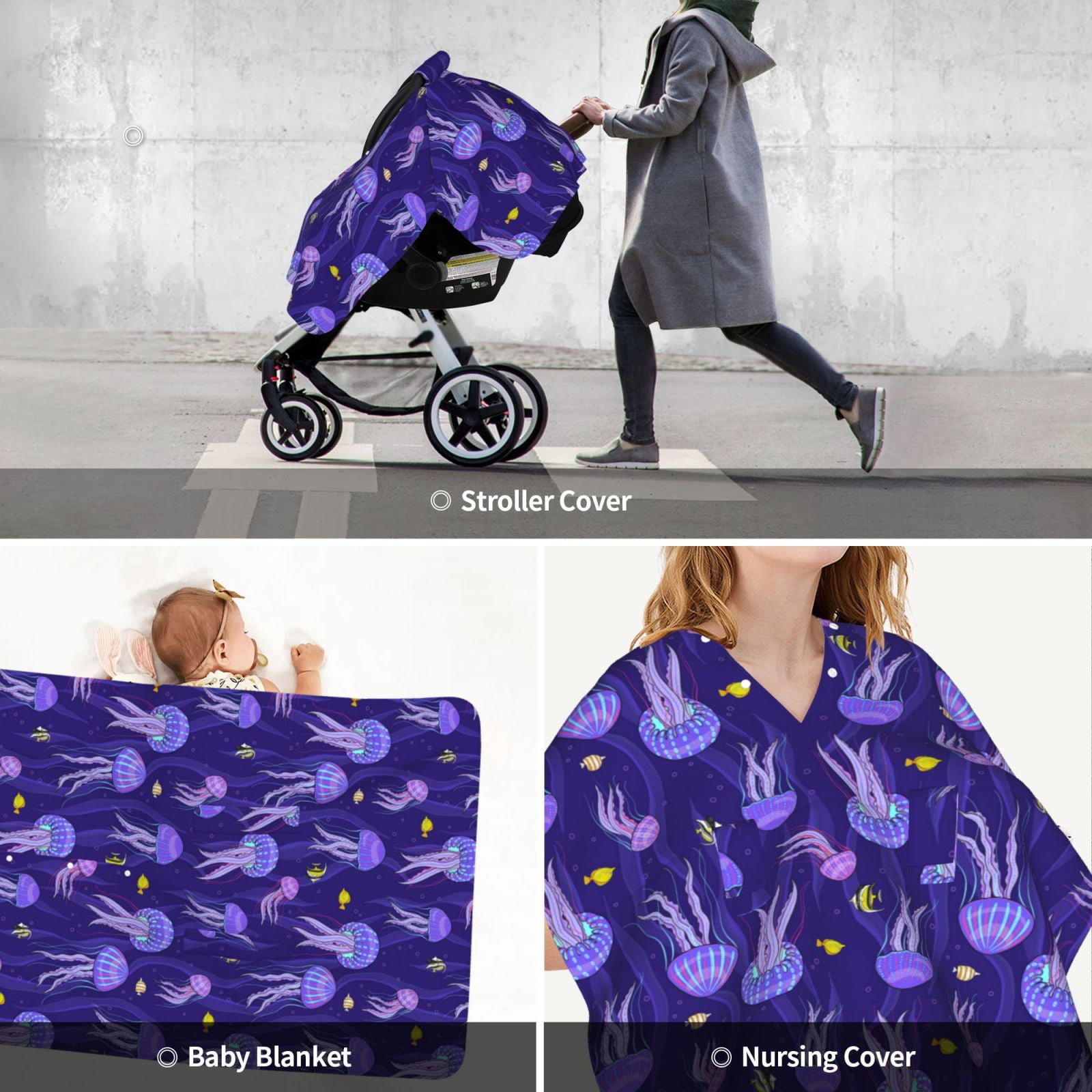 Car Seat Cover Baby - Yellow Fish Purple Jellyfish Breathable Infant Car Seat Cover for Baby Carseat, Lightweight Comfort Baby Essentials Must Haves Newborn Stuff for Girl Boy