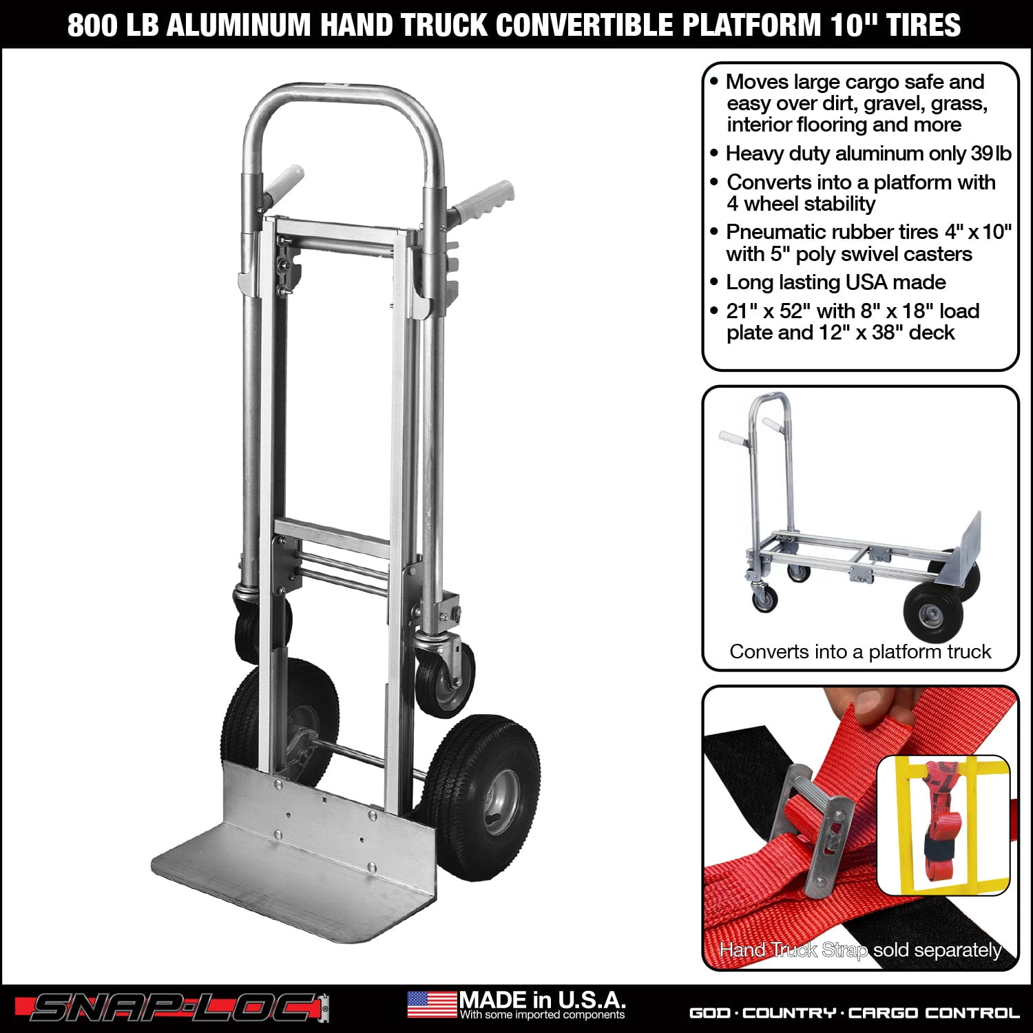 Milwaukee Hand Trucks Convertible Hand Trucks, 500 lb;650 lb Cap., 8 x 18" Base Plate, Twin Pin Handle