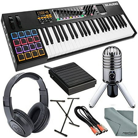 M-Audio Code 49 49-Key USB-MIDI Keyboard Controller with X/Y Touch Pad and Platinum Bundle w/ Samson Meteor USB Mic + Closed-Back Headphones + Much