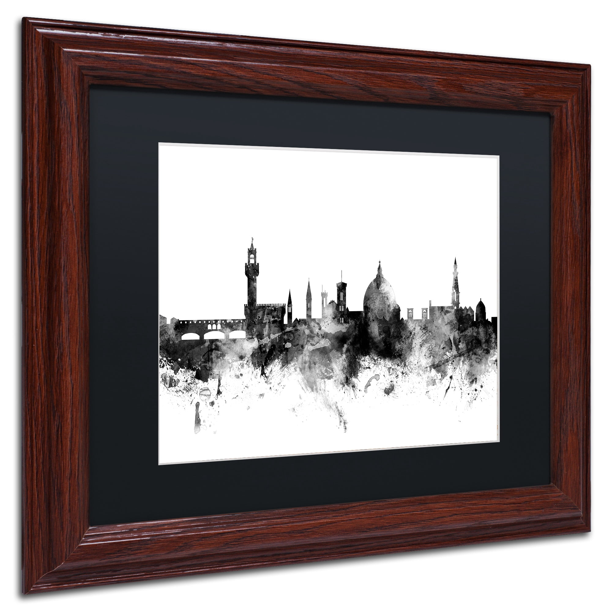 Trademark Fine Art "Florence Italy Skyline B&W" Canvas Art by Michael Tompsett, Black Matte, Wood Frame