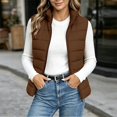 thumbnail image 4 of Women's Puffer Vest Lightweight Quilted Sleeveless Jacket Zip Up Stand Collar Winter Outwears (Brown S), 4 of 6