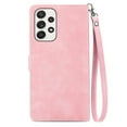 thumbnail image 2 of SaniMore Case for Samsung Galaxy A33 5G 6.5" 2022, PU Leather Zipper Wallet Detachable Lanyard Retro Embossed Flower Crad Slots Flip Kickstand Full Body Protective Drop-proof Case, Pink, 2 of 15