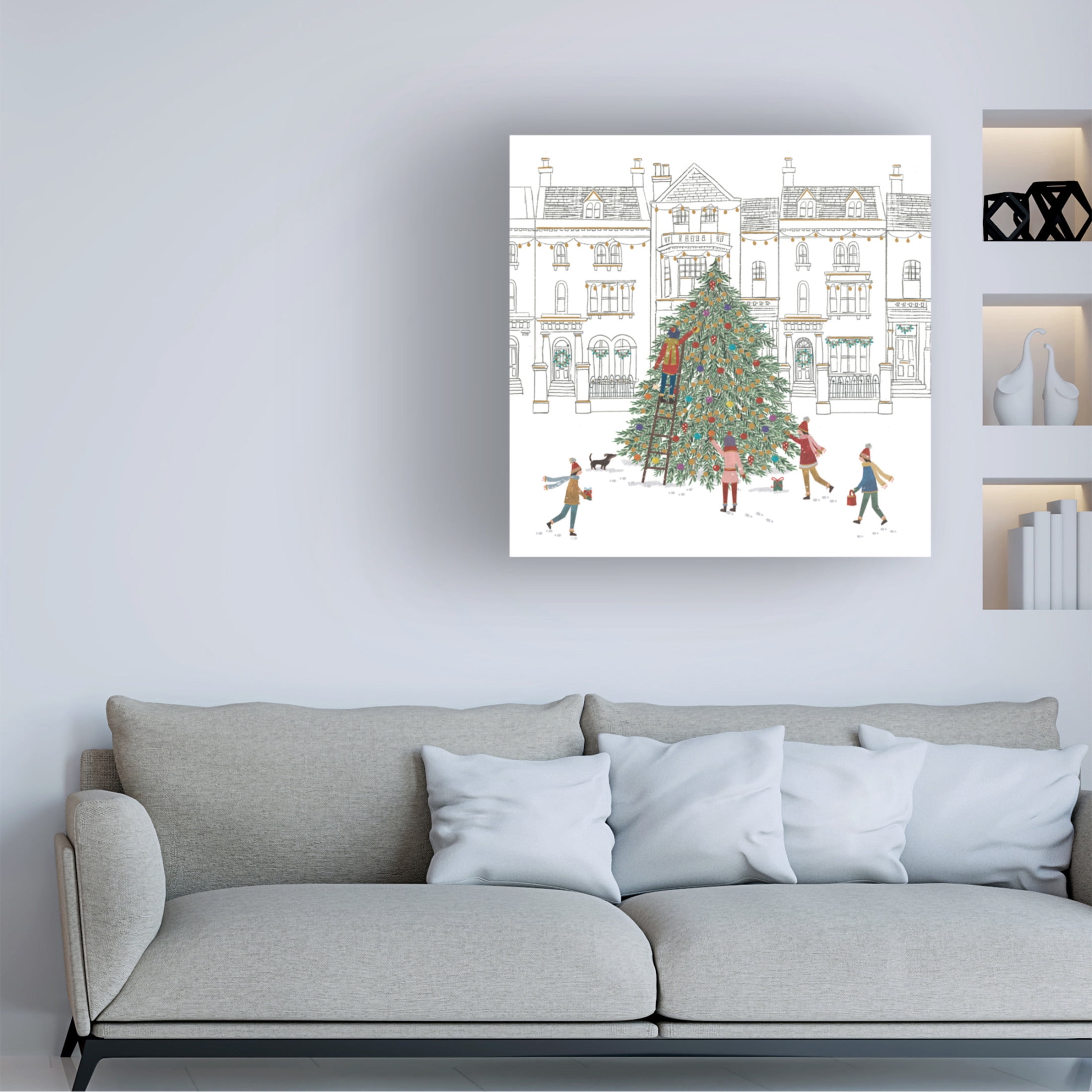 Canvas Wall Art - Paper Dove Co Ltd 'Town houses' Wall Art for Living Room, Bedroom, or Office Décor by Trademark Fine Art - 35 x 35 Inches