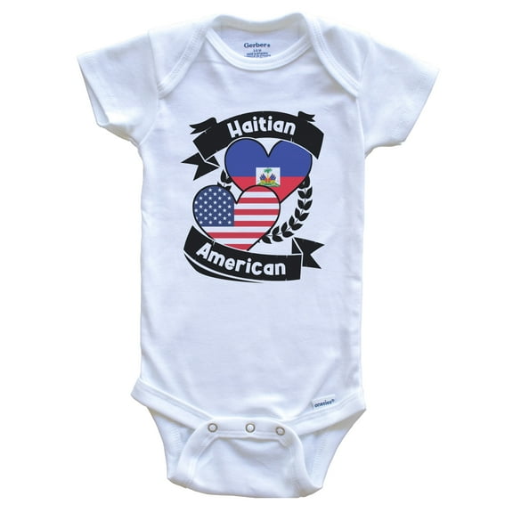Haitian American Hearts USA Flag Haiti Flag Short Sleeve Baby Bodysuit, 0-3 months white