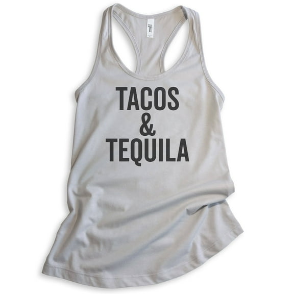Tacos & Tequila Tank Top, Ladies Racerback Tank Top, Taco Tank, Tequila Tank, Beach Drinking Tank, Silver Gray, X-Large
