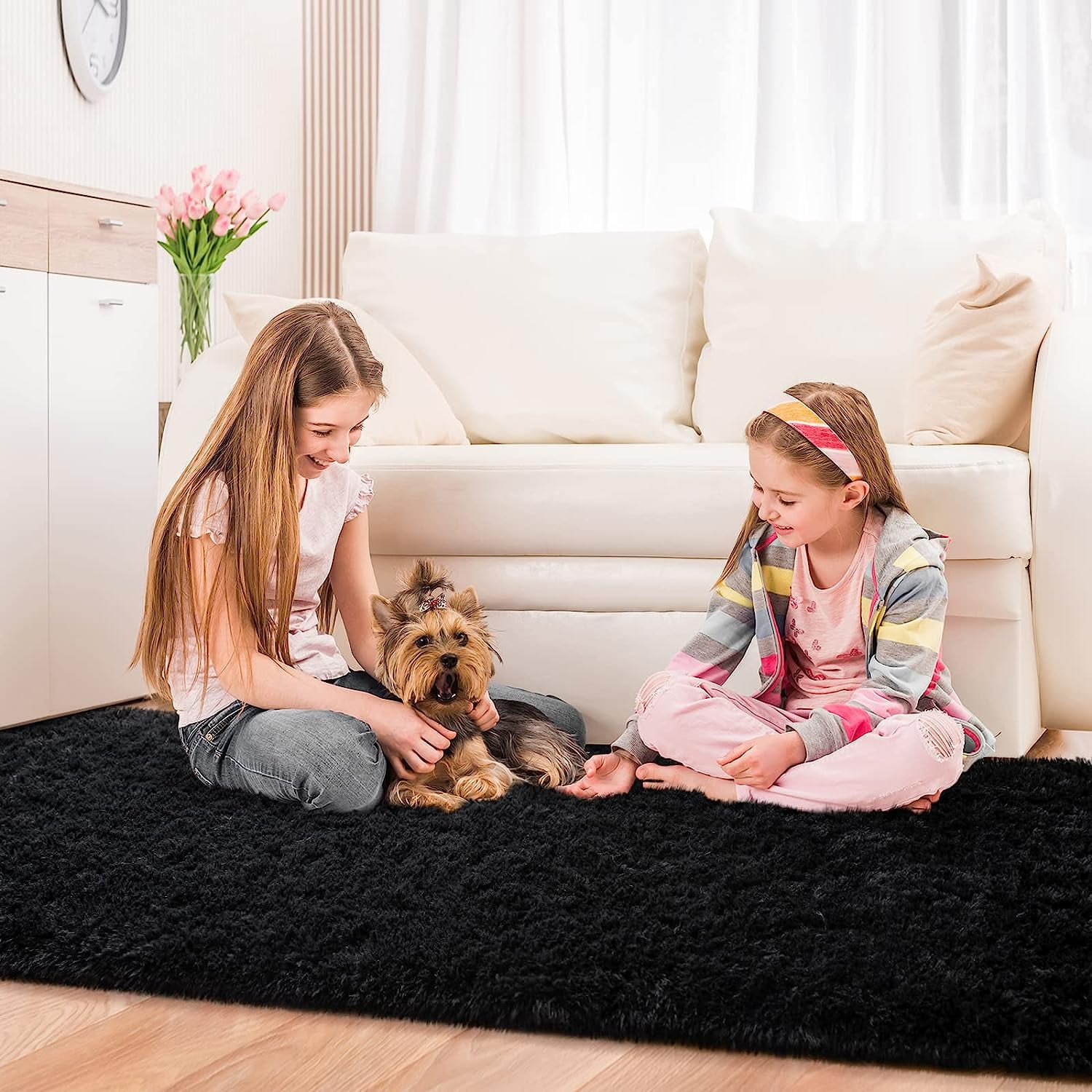 Arogan Soft Fluffy Area Rug Modern Shaggy Bedroom Rugs for Kids Room Nursery Rug Floor Carpets, 8'x 10',Black