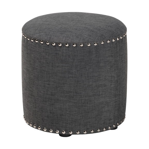 Baxton Studio Rosine Modern and Contemporary Dark Grey Fabric Upholstered Nail Trim Ottoman
