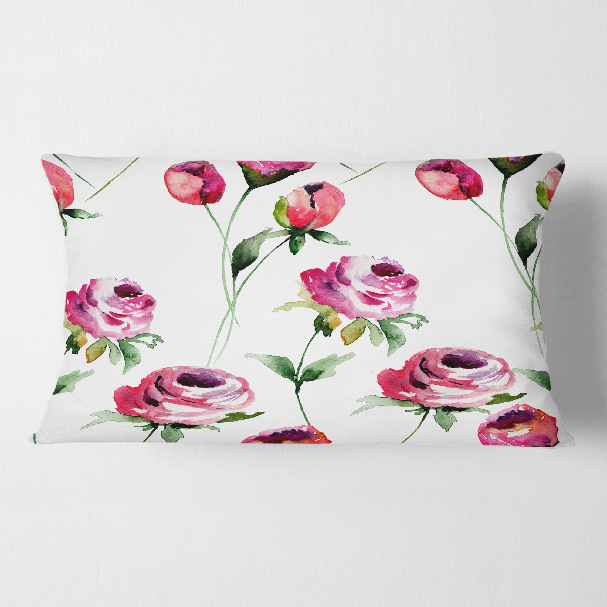 Designart Roses Flowers Pattern' Mid-Century Modern Throw Pillow - 12x20