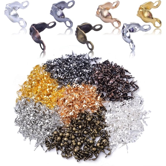 1000pcs Metal Bead Tips Knot Covers Clamshell Fold-Over Bead Tips Knot Covers Open Beads Tips Cord Ends for Jewelry Making DIY Findings Crafts