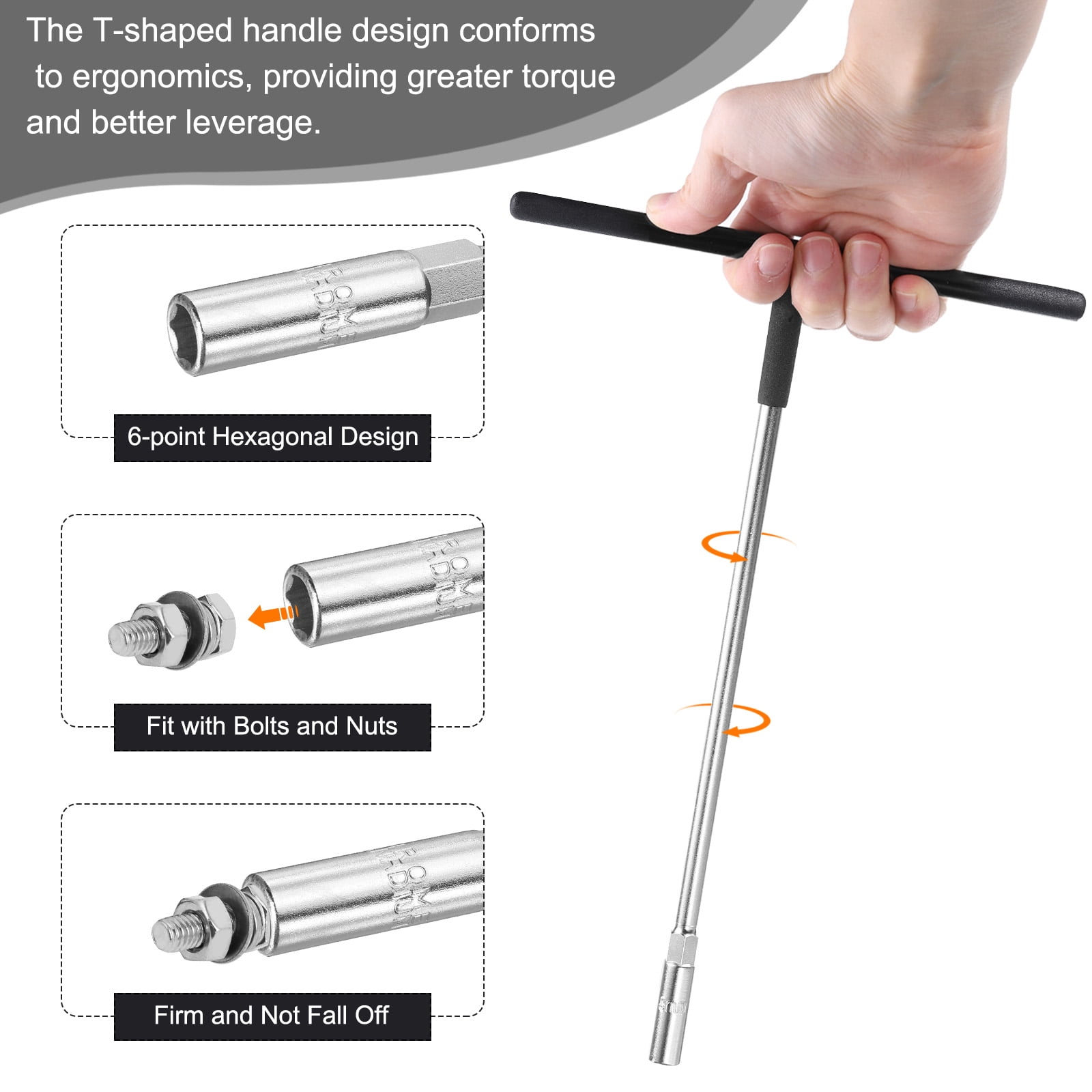 Uxcell 2pcs T-Handle Metric Socket Wrench 10mm CR-V 6-Point Hex Hexagon T-Shape Spanner for Bicycle Car Repair