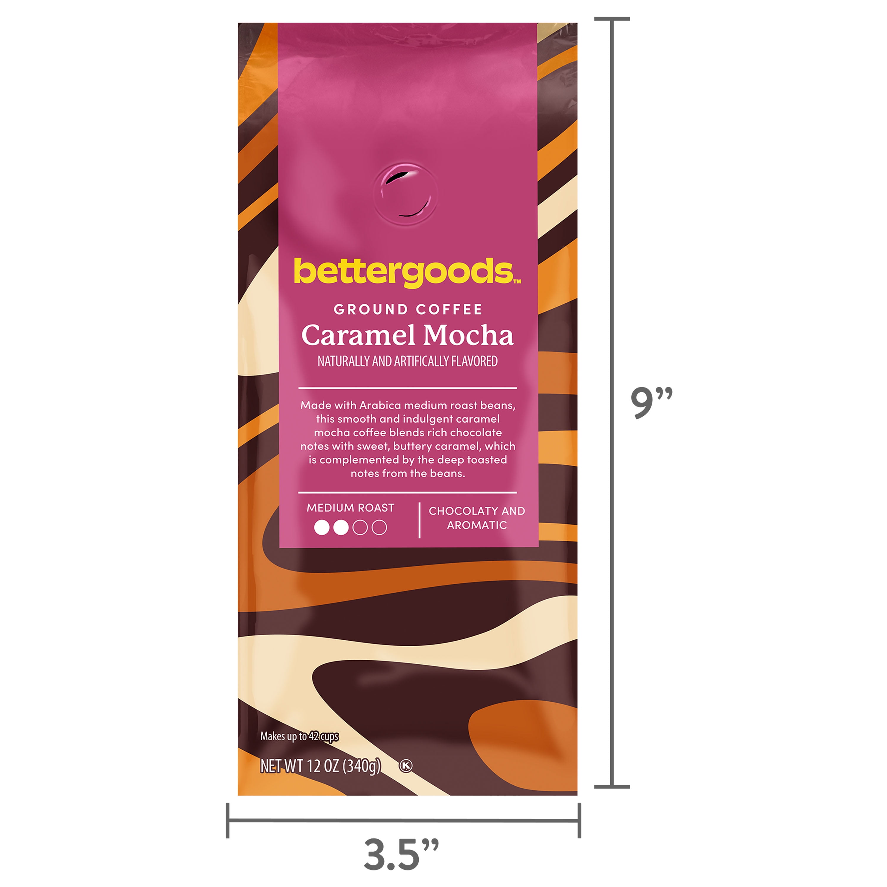 bettergoods Caramel Mocha Flavored Ground Coffee, Medium Roast, 12 oz