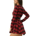 thumbnail image 4 of INSPIRE CHIC Women's Plaids Print Long Sleeves Belted A-Line Shirt Dress XS Red, 4 of 6