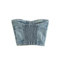 thumbnail image 3 of Woshilaocai Women Sexy Denim Push Up Bustier Tank Top Strapless Off Shoulder Button Up Tube Crop Corset Vest Tops, 3 of 6