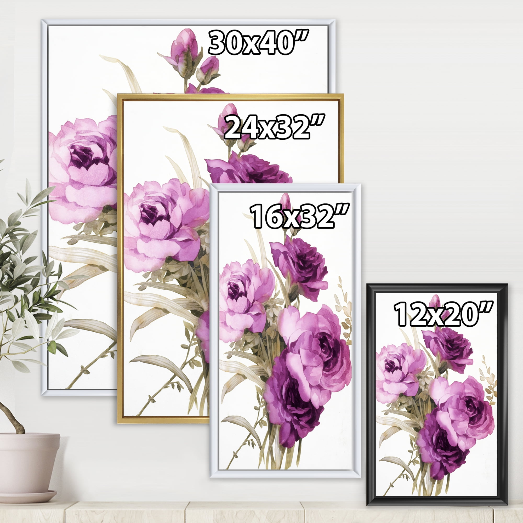 Designart 'Bouquet of Dark Pink Roses' Traditional Framed Canvas Wall Art Print