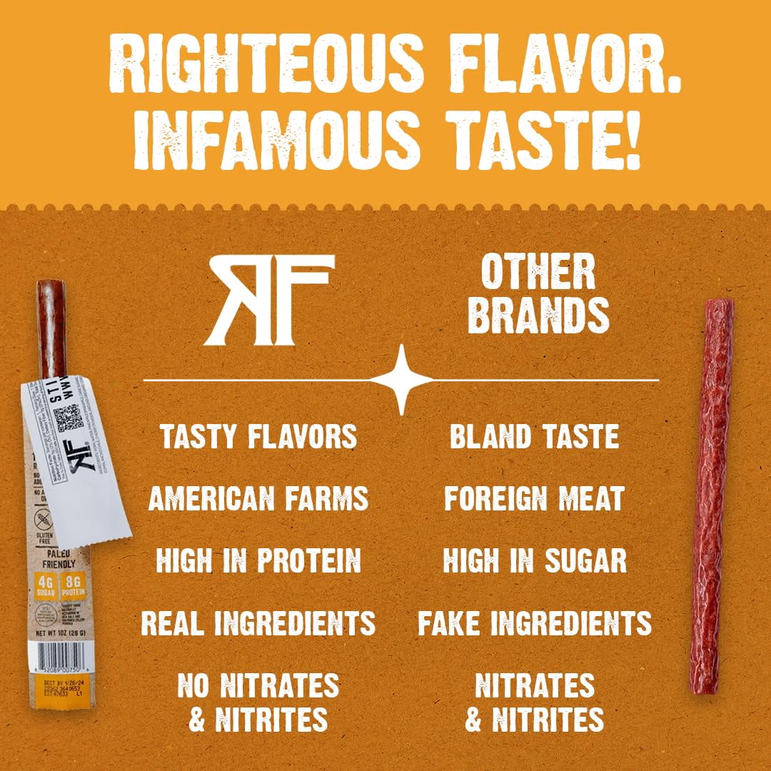 Righteous Felon Mini Pork Sticks, Healthy High Protein Kids Snack, Low Sugar, Street Taco, 24 Ct
