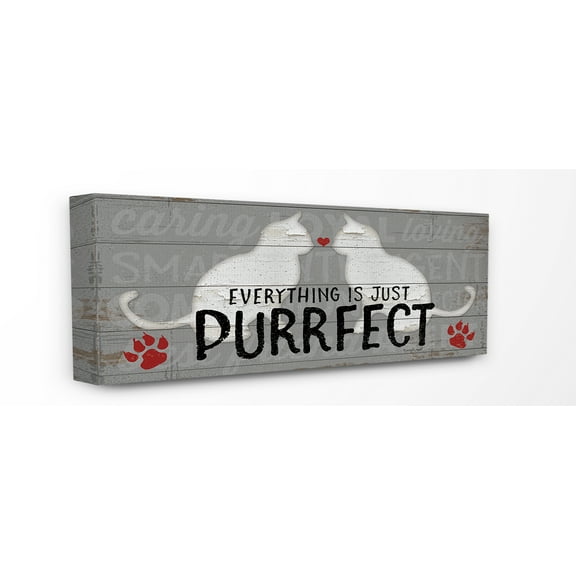 The Stupell Home Decor Collection Rustic Grey and White Planked Look Everything Is Just Purrfect Cats Stretched Canvas Wall Art, 10 x 1.5 x 24